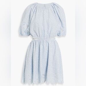 Jonathan Simkhai Anaise Cut Out Embroidered Crepe de Chine Mini Dress Blue 10